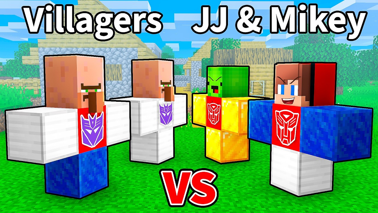 JJ and Mikey vs Villagers: TRANSFORMERS GOLEM BATTLE in Minecraft - Maizen