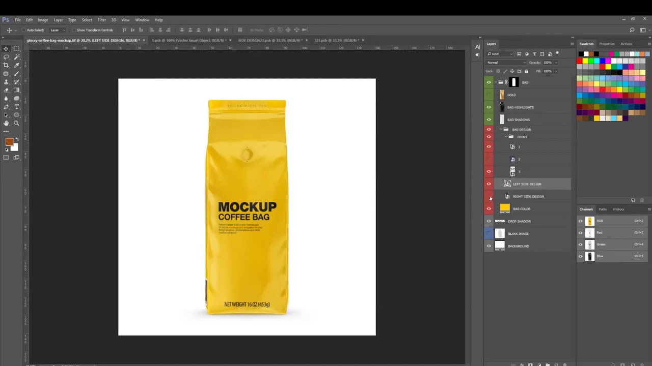 Download Matte Coffee Bag Mockup Front View In Bag Sack Mockups On Yellow Images Object Mockups