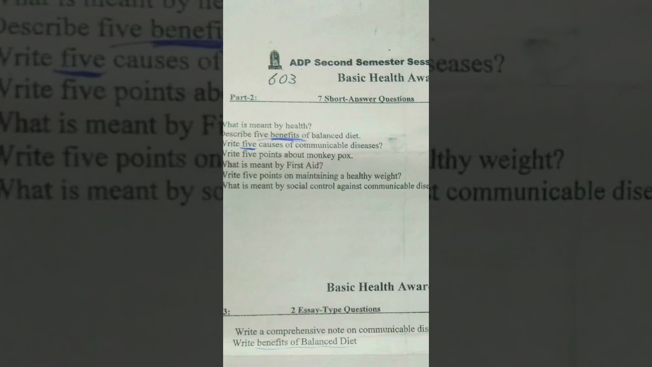 Past paper |Adp 2nd semester|Health awareness