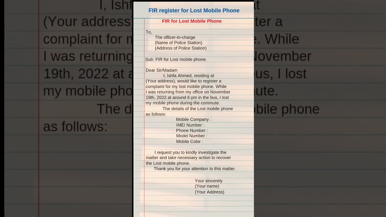 FIR register for lost mobile phone 