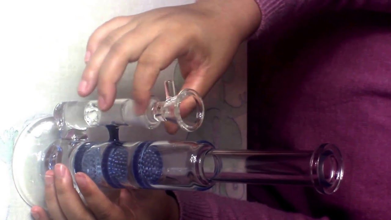 10.5 inch Triple Honeycomb Perc Glass Bong Blue Color Water Bongs