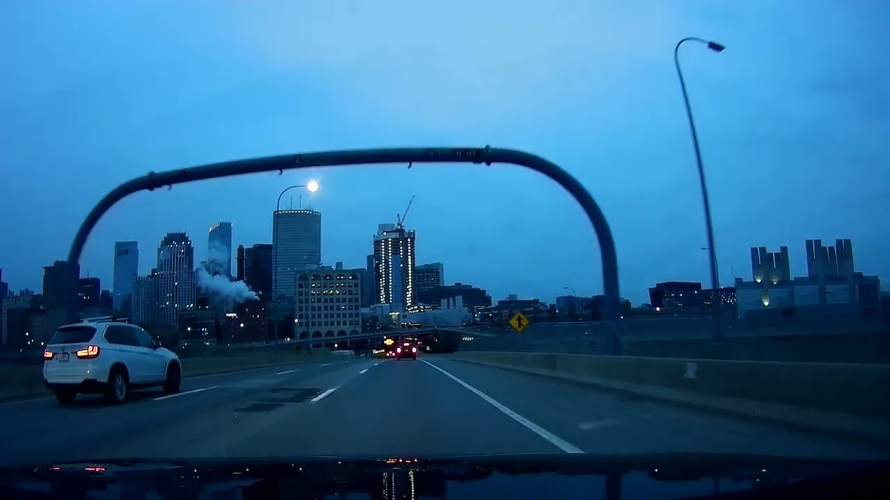 Early morning drive along I-93 North into Boston, Massachusetts