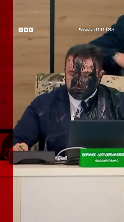 Moment Georgia election chief doused in paint by opposition official. #Georgia #BBCNews