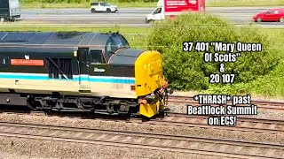 37 401 & 20 107 *THRASH* past Beattlock Summit on an ECS Movement! Proper tractor movement! 