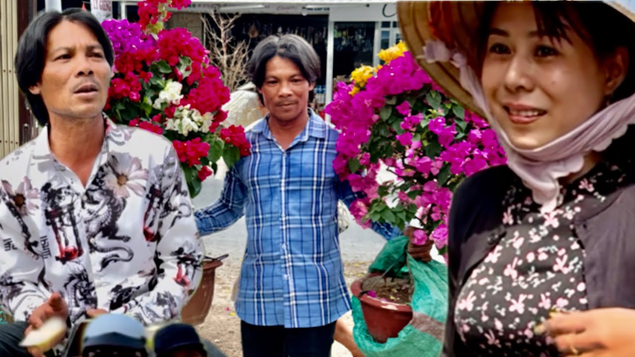 Nữ đại gia xinh đẹp bán hoa cùng với thánh leo dừa ￼