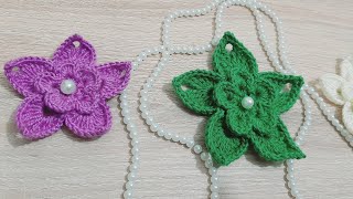 كروشيه وردة خماسية جميلة وسهلة التطبيق how to crochet a flower