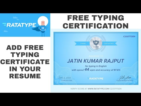 Typing Certificate | Free Typing Certificate | Add Typing Certificate in Your Resume | Ratatype