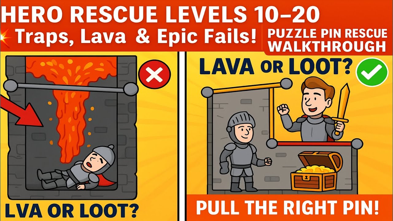Hero Rescue Levels 10-20 💥 Traps, Lava & Epic Fails! | Puzzle Pin ...