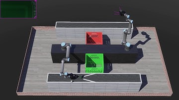 UR10e Robot Arms in Webots: Placing coloured cans in respective crates.