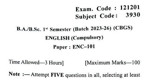 Gndu BA / Bsc 1st Semester English Compulsory Question Paper | English Question Paper 2023