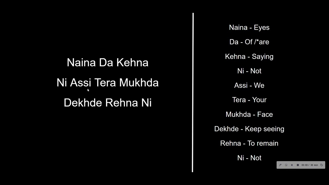 Naina Lyrics Translation (to English from Punjabi and Hindi) Crew