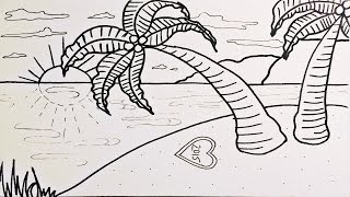 drawing island sunset paradise tropical easy beginners drawings