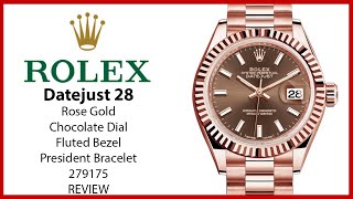 ▶ Rolex Datejust 28 Rose Gold Chocolate Index Dial & Fluted Bezel President Bracelet 279175 - REVIEW