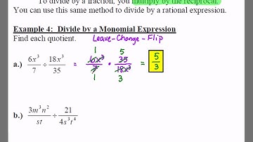 Algebra 1: 11.4 Notes: Example 4 - Dividing Rational Expressions with Monomials
