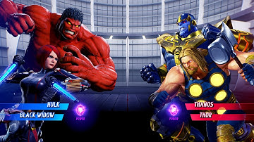 Red Hulk & Black Widow vs Thanos & Thor (Very Hard) - Marvel vs Capcom | 4K UHD Gameplay