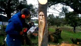 tree wizard chainsaw carving ( time lapse ) carved from cherrywood.
