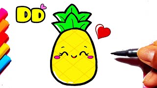 Como desenhar Fruta Abacaxi fofo Kawaii ❤ Desenhos Kawaii, Desenhos para desenhar - cute drawing