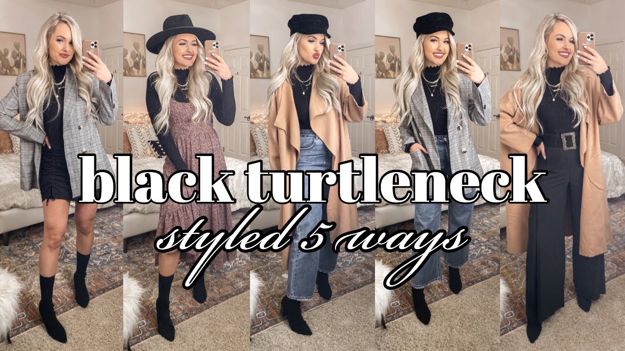 5 ways to wear a black turtleneck  affordable, cute outfit ideas! 