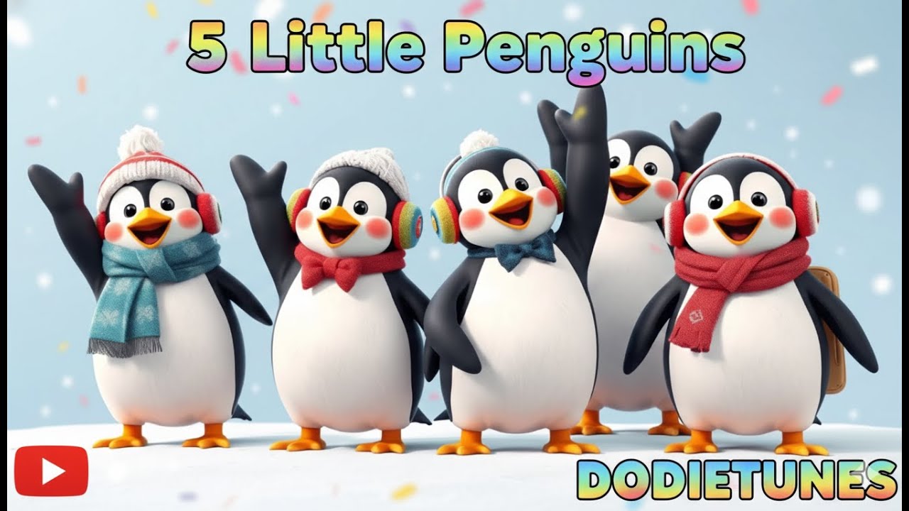 🐧Five Little Penguins Waddling on Ice | Fun Counting Song for Kids ...