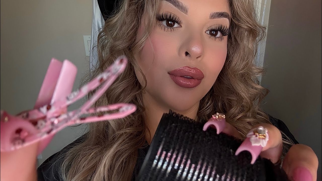 ASMR - Hair Unclipping & Taking Out Rollers Before Heading Out 🎀✨ Hair Fluffing, Hairplay 
