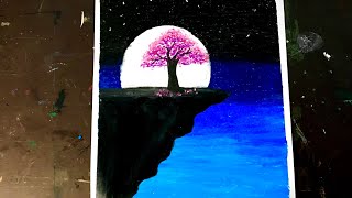 Drawing with oil pastels/ Moonlight night scenery drawing #ytviral