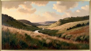 Stream and rolling hill oil painting with Gold frame. 🌾 2 hours 4K - TV art Screensaver. screenshot 3
