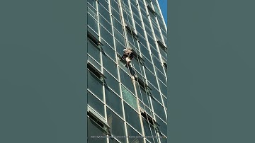 300m High-Rise Glass Replacement! Rope Technician Kicks Out Broken Window 🔥