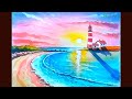 Stunning Sunset Sea Beach Drawing with Watercolor : Easy Painting for Beginners