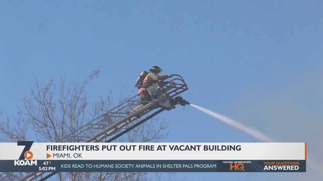 Firefighters respond to a large fire in Miamuh, OK.