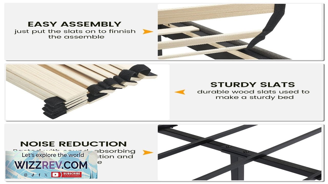 Garvee Twin Bed Frame Black Upholstered Adjustable Headboard Linen Fabric Wooden Slats