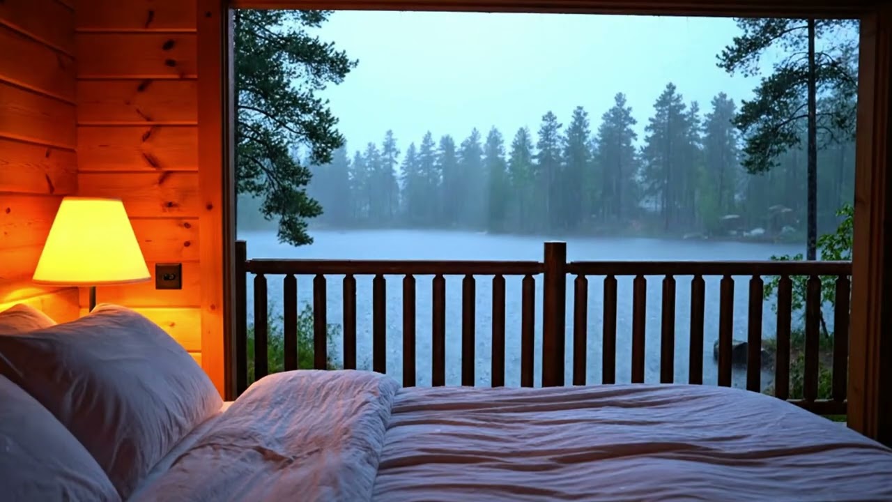 10 Hours of Cozy Cabin Rain Ambience by the Lake – Relaxing ASMR for Deep Sleep and Study