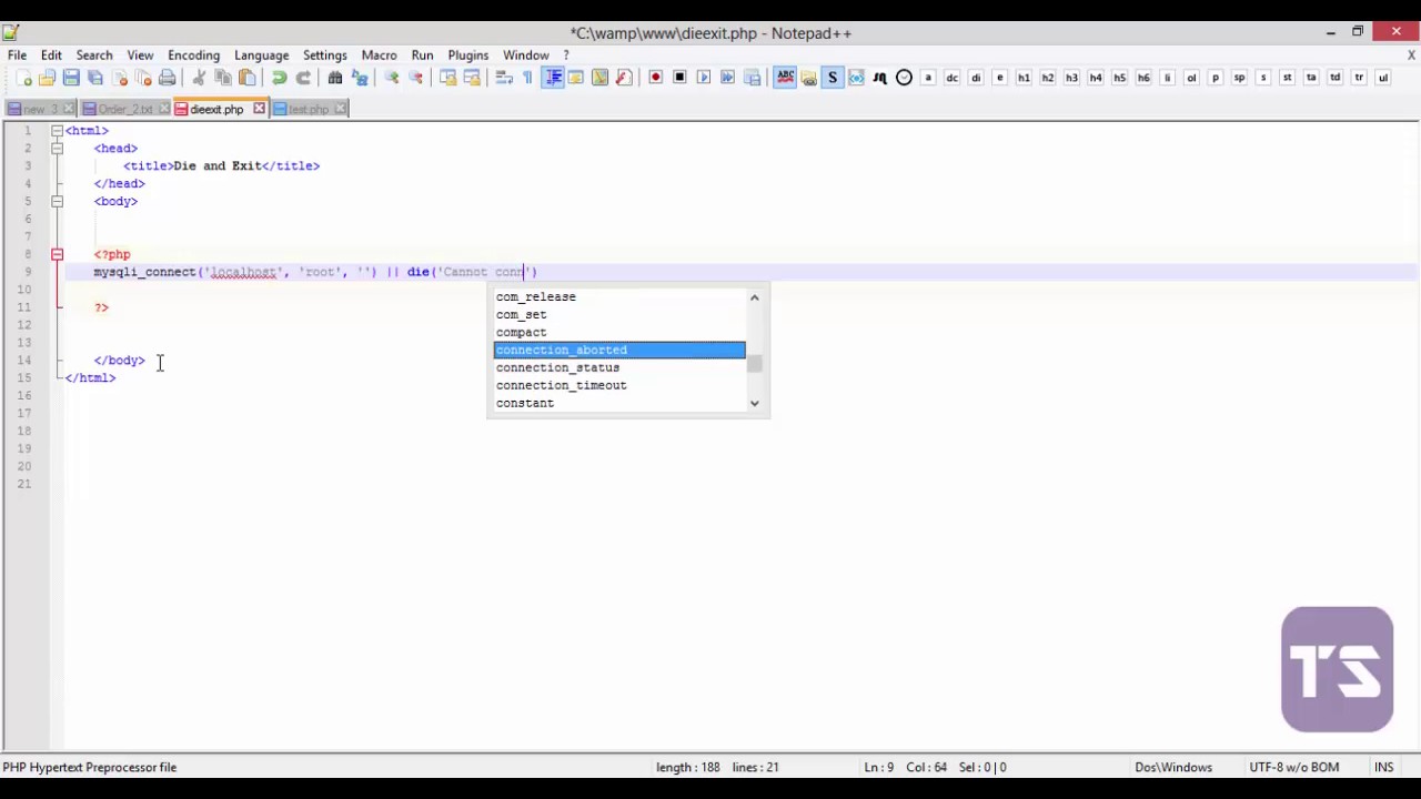 php die 2022 New Die and Exit - Lecture 35 (PHP Tutorial)