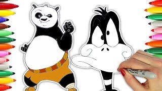 How to Draw Po from Kung Fu Panda & more Animated Cartoons | Coloring for Kids | HooplaKidz Doodle