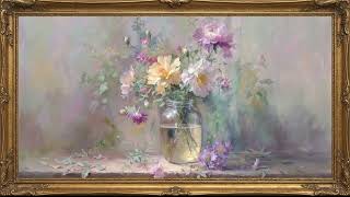 Soft Pastel Floral Oil Painting Screensaver (4K) | Elegant Flower Vase Frame TV Art screenshot 4