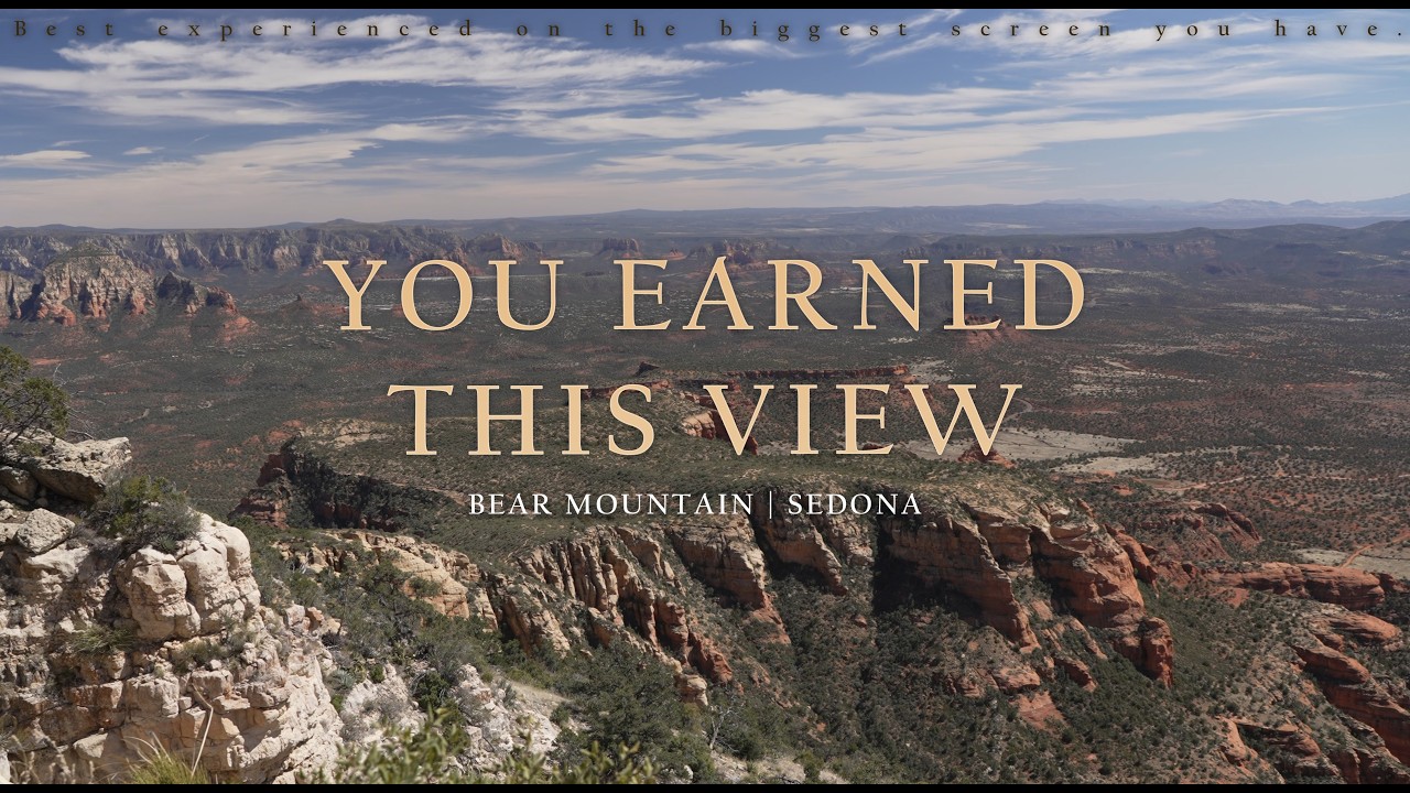 Panoramic view from Bear Mountain in Sedona, Arizona, featured in the cinematic hiking film "You Earned This View" by Alexei Bautin.