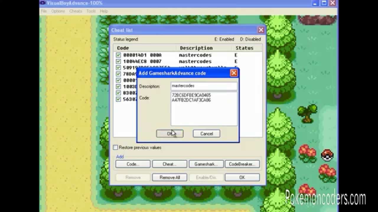 Using GameShark Codes in Pokemon FireRed