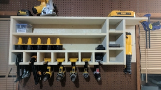 I build a rack to store all of my cordless drills, batteries, and it has a place to hang my reciprocating saw. Plans are available for ...