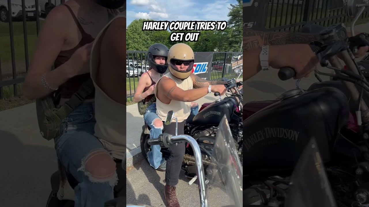 Harley Couple Has Trouble Pulling Out At Jam Packed Rally