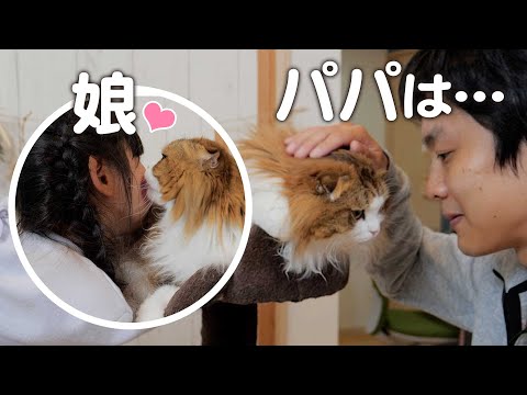 もふ猫の娘とパパへのお迎えの違いが露骨すぎます