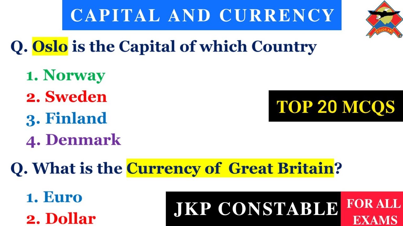 Capital and Currency of World | Top 20 MCQs | JKP Constable and Other Exams — @TheAspirants01