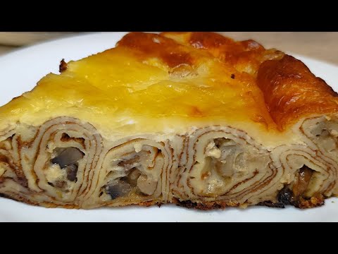 НЕОБЫЧНОЕ БЛЮДО НА МАСЛЕНИЦУ — БЛИННЫЙ ПИРОГ "ГРИБНОЕ ЧУДО"! Блинный пирог с грибами на Масленицу