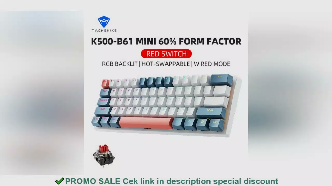 K500-B61 Machenike Mini Mechanical Keybaord 60% Form Factor 61Keys Gaming Keybaord Wired Full Key Ho