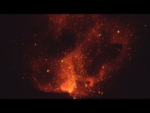 Huge Lava Bombs Explode From Anak Krakatau Volcano At Night