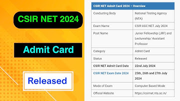 CSIR NET 2024 Admit Card Released | CSIR NET 2024 Admit Card Declared | MDE