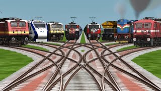 8 Indian Express Trains Crossing By Bumpy Forked Tracks || Railways Game || Train Gameplay Video