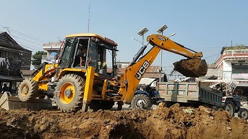JCB 3DX Machine Loading Mud in Tractor - JCB Digging Field For Home Construction - JCB Video
