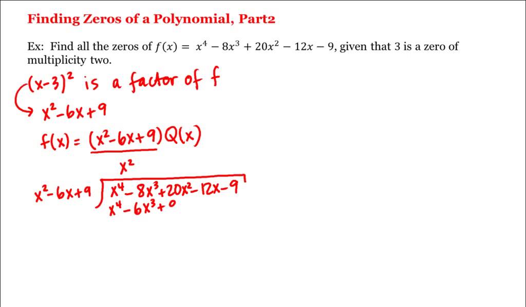 Math 1A/1B. Pre-Calculus: Finding Zeros of a Polynomial, Part 2