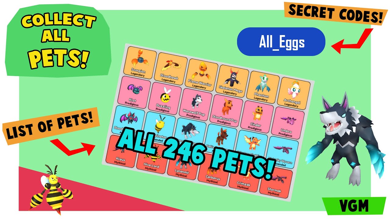 Collect All Pets List of Pets! Secret Codes! Damage Chart! Collect All