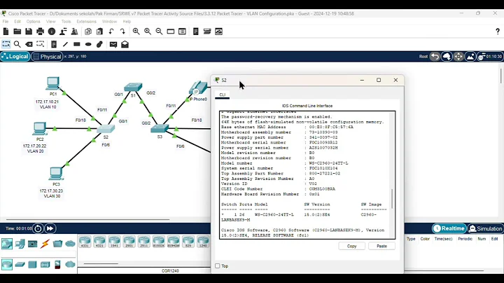 3.3.12 Packet Tracer - VLAN Configuration