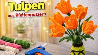 Leuchtende Tulpen basteln 🌷 | Pfeifenputzer-Blumen
